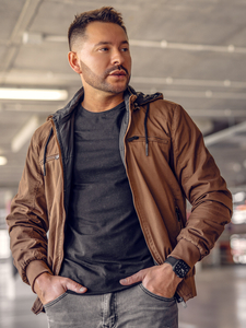Καφέ βαμβακερό ανδρικό μεταβατικό μπουφάν Bolf 84M3010A