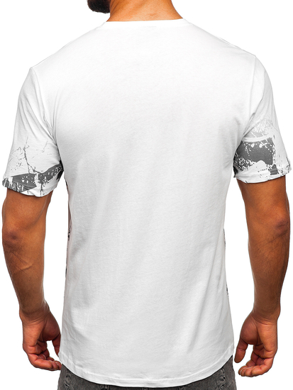 Λευκό βαμβακερό ανδρικό t-shirt με τύπωμα Bolf 14766