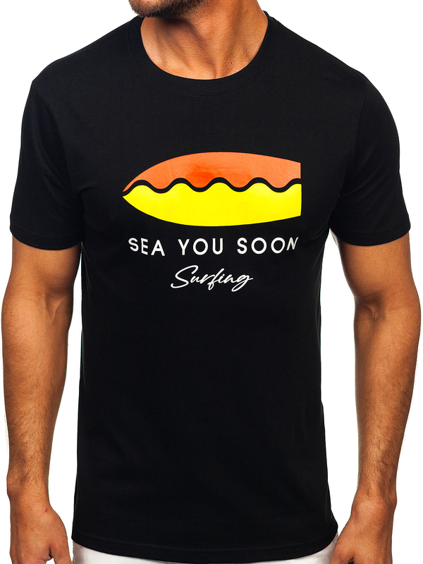 Μαύρο βαμβακερό ανδρικό t-shirt με στάμπα Bolf MPO3457