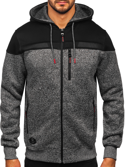 Ανθρακί ανδρική ζακέτα-μπουφάν με κουκούλα Bolf TC1217
