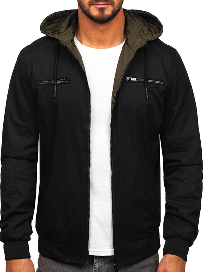 Μαύρο αναστρέψιμο ανδρικό μεταβατικό μπουφάν Bolf 84M3010