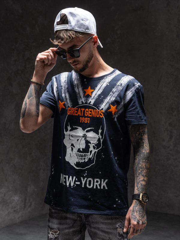 Ναυτικο μπλε T-shirt ανδρικο με σταμπα Bolf Y70006