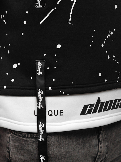 Μαύρο ανδρικό φούτερ με κουκούλα με στάμπα Bolf LJ0586A