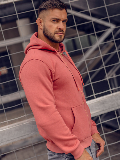 Σομόν χοντρή ανδρική ζακέτα με κουκούλα Bolf 2008A