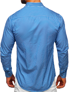 Μπλε ανδρικό πουκάμισο ριγέ με μακριά μανίκια Bolf 22730