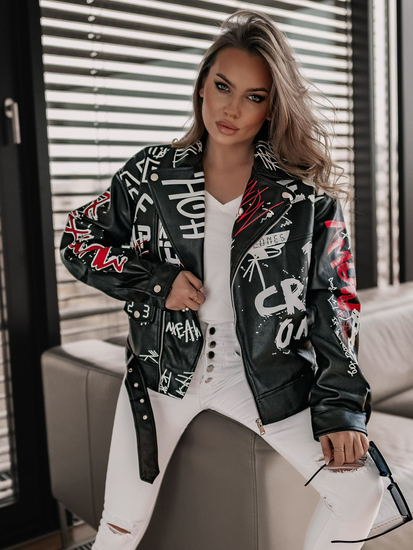 Μαύρο γυναικείο δερμάτινο μπουφάν Bolf HX1995