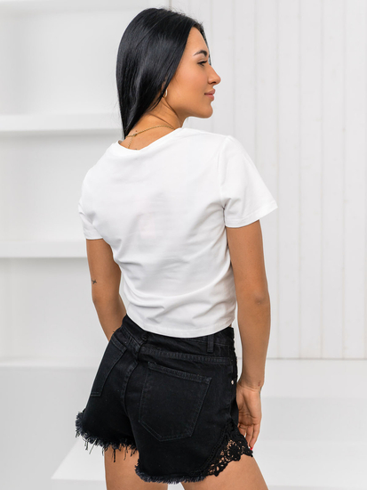 Λευκό γυναικείο t-shirt με εφαρμογή Bolf 96T612