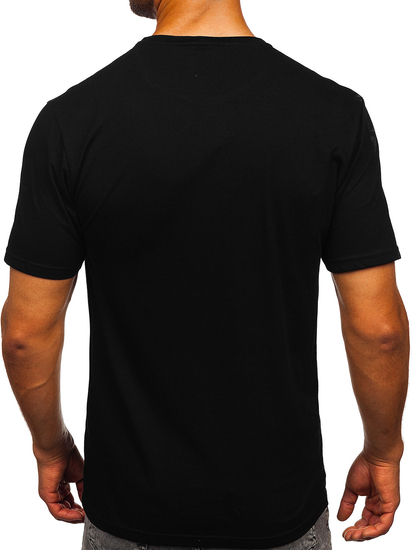 Μαύρο βαμβακερό ανδρικό t-shirt με τύπωμα Bolf 5066
