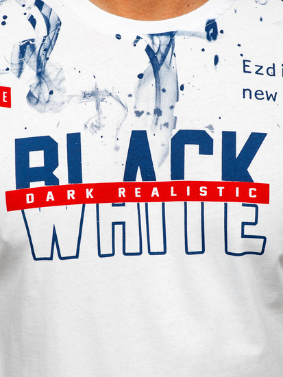 Λευκό βαμβακερό ανδρικό t-shirt με τύπωμα Bolf 14718