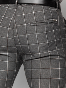 Ανθρακί ανδρικό καρό υφασμάτινο παντελόνι Bolf 0044
