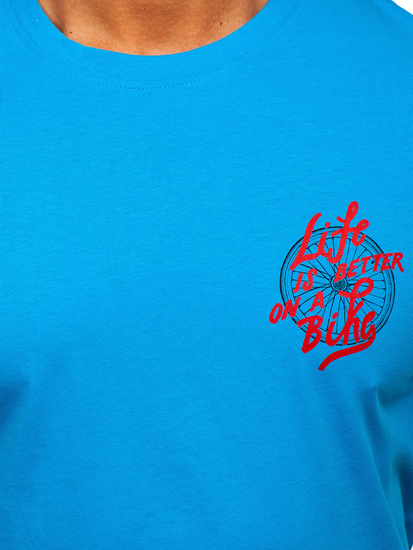 Μπλε βαμβακερό ανδρικό t-shirt με στάμπα Bolf MPO3555