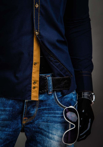 Ανδρικό κομψό πουκάμισο με μακρύ μανίκι σκούρο μπλε Bolf 3703A