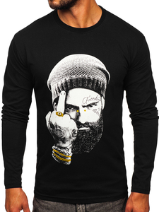 Μαύρο μακρυμάνικο μπλουζάκι ανδρικό με στάμπα Bolf 146742