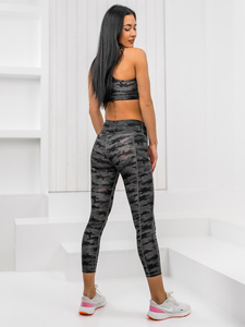 Μαύρο γυναικείο αθλητικό σετ παραλλαγής δύο τεμαχίων Bolf XL016