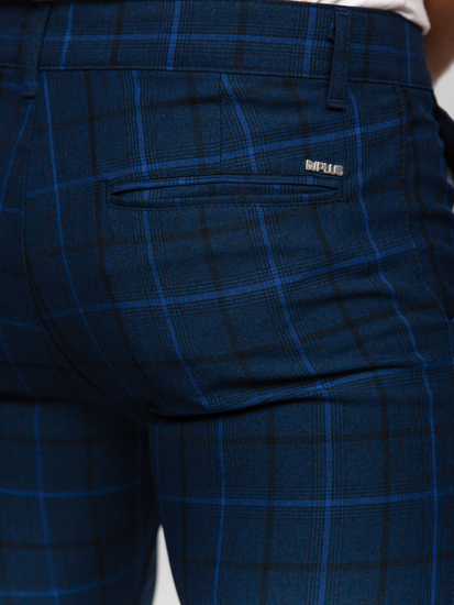 Σκούρο μπλε ανδρικό καρό υφασμάτινο παντελόνι Bolf 184195