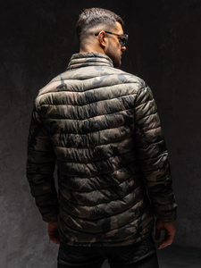 Πράσινο ανδρικό χειμερινό καπιτονέ μπουφάν camo Bolf SM80A1