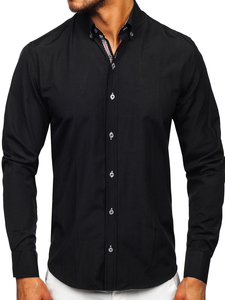 Μαυρο Πουκαμισο ανδρικο με μακρια μανικια Bolf 20718