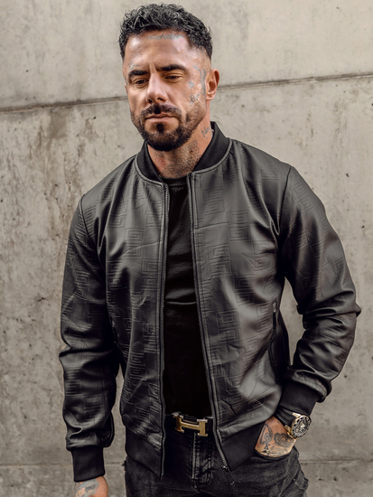 Μαύρο δερμάτινο μπουφάν bomber ανδρικό Bolf 3A65