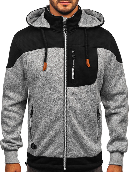 Γκρι ανδρική μπλούζα-μπουφάν με κουκούλα Bolf TC1268
