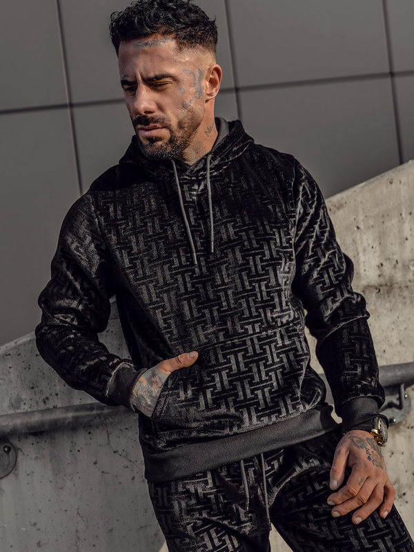 Μαύρο ανδρικό σετ φόρμας με κουκούλα Bolf 3A81