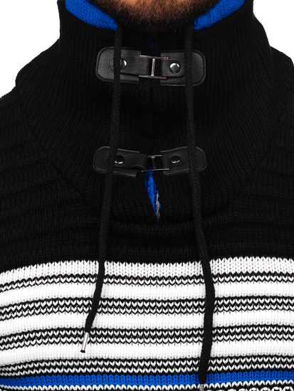 Μαυρο-Μπλε χοντρο πουλοβερ ανδρικο με ορθιος γιακας Bolf 2026