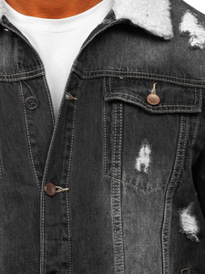 Μαύρο Ανδρικό Τζιν Μπουφάν Trucker Bolf MJ502N