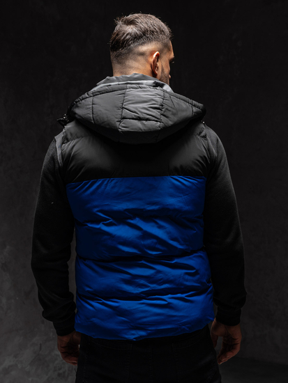 Μπλε ανδρικό πικέ γιλέκο με κουκούλα Bolf 1189A1