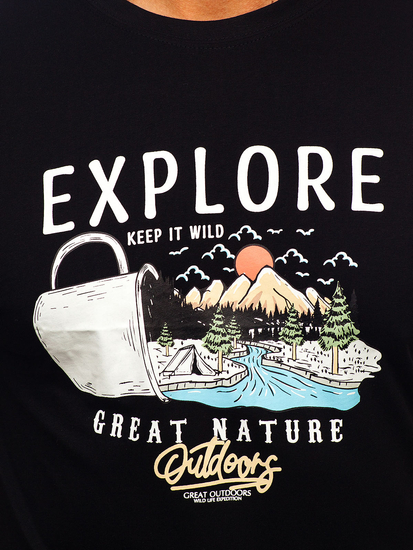 Μαύρο βαμβακερό ανδρικό t-shirt με στάμπα Bolf MPO3485