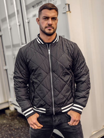 Μαύρο διπλής όψεως ανδρικό χειμωνιάτικο bomber baseball μπουφάν Bolf 3B105