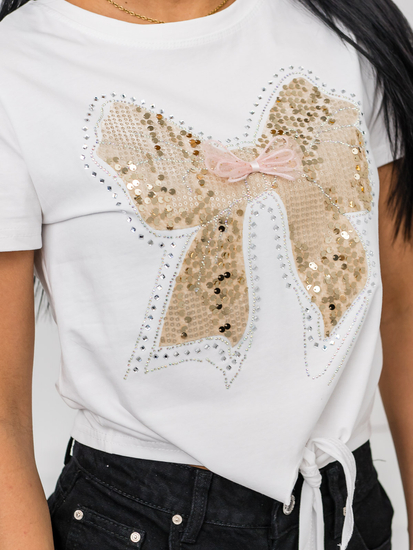 Λευκό γυναικείο t-shirt με εφαρμογή Bolf 96T612