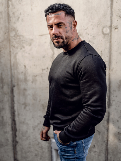 Μαύρο ανδρικό φούτερ χωρίς κουκούλα Bolf 2001A