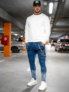 Μπλε μαρέν ανδρικό τζιν παντελόνι cargo Bolf TF118