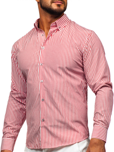 Κοραλλί ανδρικό μακρυμάνικο ριγέ πουκάμισο Bolf 22731