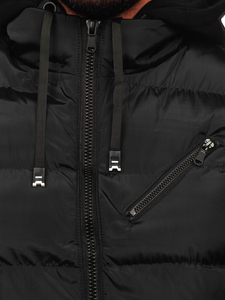 Μαύρο παχύ καπιτονέ ανδρικό γιλέκο με κουκούλα Bolf 7126