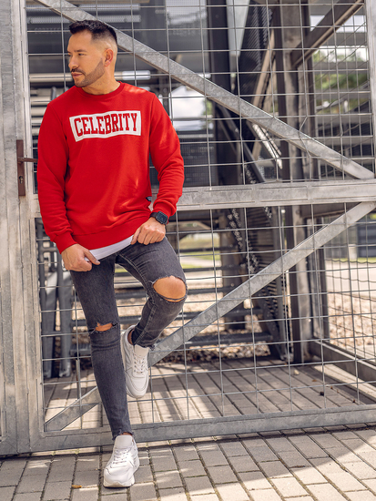 Ανδρική μπλούζα χωρίς κουκούλα με στάμπα κόκκινη Bolf 11115A