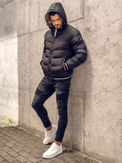 Μαύρη-χρυσή διπλής όψης καπιτονέ ανδρική χειμερινή μπουφάν Bolf 7417A