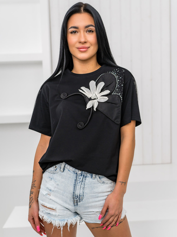 Μαύρο γυναικείο t-shirt με εφαρμογή Bolf 96T633