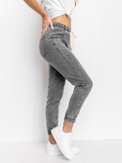 Μπλε τζιν παντελόνια με παγιέτες mom fit για γυναίκες Bolf BF108