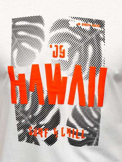 Λευκό βαμβακερό ανδρικό t-shirt με στάμπα Bolf MPO3497