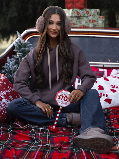 Γυναικείο ζεστό φούτερ με κουκούλα τύπου καγκουρό Σοκολάτα Bolf 82131