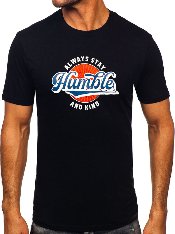 Μαύρο βαμβακερό ανδρικό t-shirt με στάμπα Bolf MPO3531