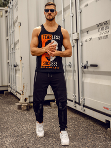 Μαύρο ανδρικό φανελάκι tank top μποξεράκι με στάμπα Bolf 14841A