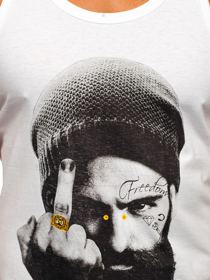 Λευκο μπλουζακι tank top τυπου μποξερ με σταμπα Bolf 14842