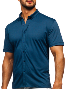 Μπλε μαρέν ανδρικό πουκάμισο με κοντό μανίκι Bolf 2005