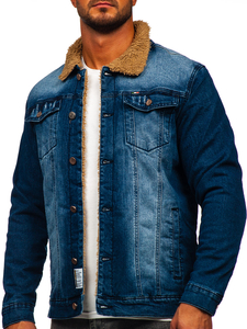 Σκούρο μπλε τζιν ανδρικό μπουφάν με επένδυση Bolf MJ520BS