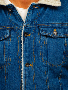 Ναυτικο μπλε τζιν μπουφαν θερμαινομενο τυπου trucker με γιακα με γουνα ανδρικο Bolf 1156