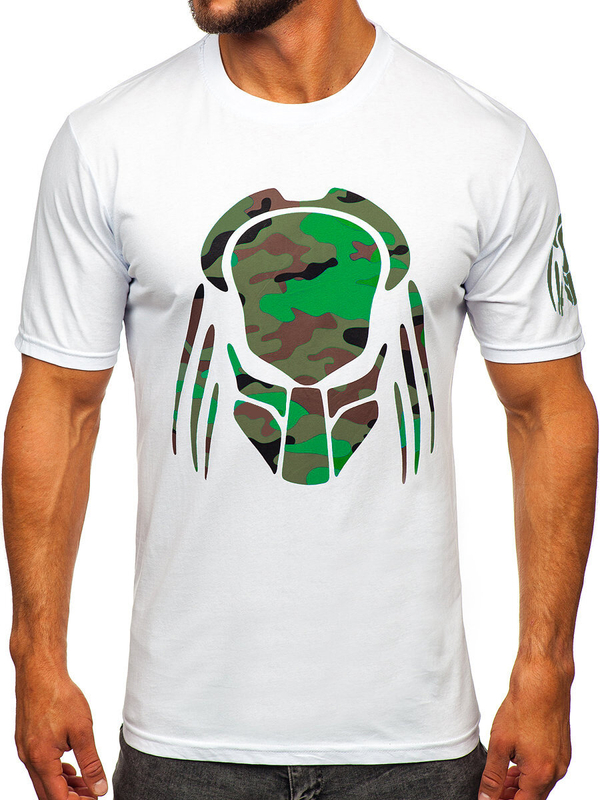 Ανδρικό μπλουζάκι με στάμπα από βαμβάκι Λευκό Bolf 192379