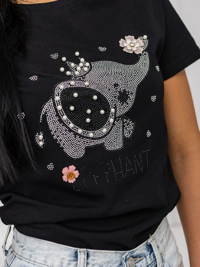 Μαύρο γυναικείο t-shirt με εφαρμογή Bolf 96T625