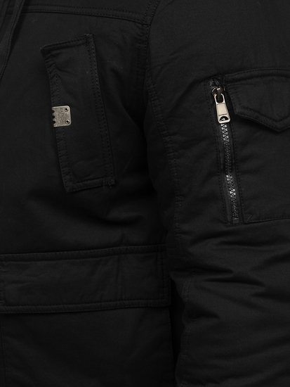 Μαυρο χοντρο μπουφαν ανδρικο χειμερινο βαμβακερο Bolf 1890