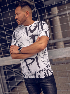 Ανδρικό μπλουζάκι με στάμπα από βαμβάκι Λευκό Bolf KS1972A